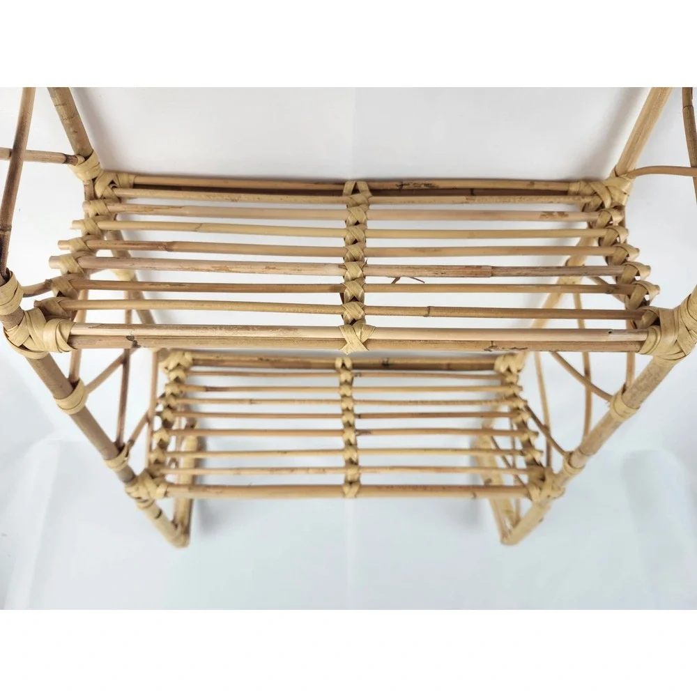 Vintage Rattan Wall Shelf 24x18 Hanging Bamboo Wicker Boho Coastal Decor Rack